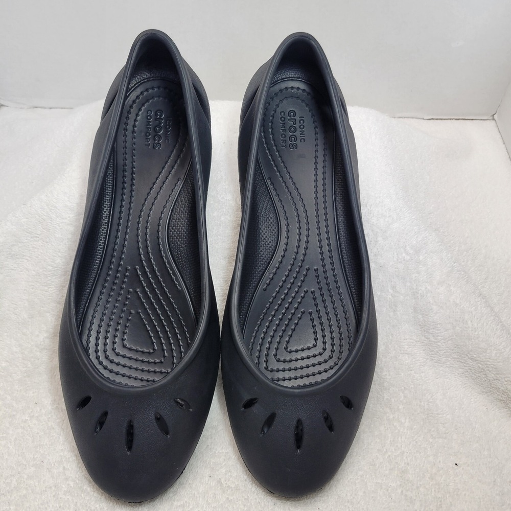 Crocs Women's Kelli Ballet Flats Size 9 Black Iconic Comfort Shoes Slits Matte